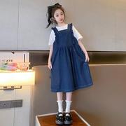 女童牛仔背带裙两件套夏季儿童韩版时髦套装裙子中大童连衣裙童装
