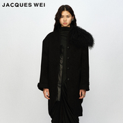 皮草外套JACQUES WEI 店2023AW秋冬黑色拼皮羊毛廓形大衣