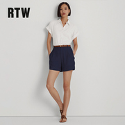 RTW白色短袖衬衫女通勤休闲蓝色宽松蝙蝠袖薄亚麻衬衣上衣夏