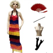 1920s亚马逊波西米亚连衣裙彩虹流苏，裙挂脖性感，露背拉丁舞裙表演