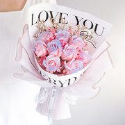 八妇女节礼物实用香皂花小花束送女友生日礼物浪漫碎冰蓝玫瑰花。