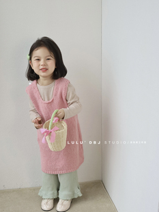 2024春季韩版童装女童宝宝，针织圆领背心，裙儿童洋气毛线背心裙