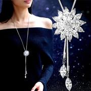 lucky rose2022年韩版秋冬花朵水晶锆石长款项链女时尚毛衣链