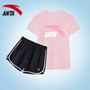 安踏跑步运动套装，女2022夏季薄款专业晨跑健身短袖短裤两件套