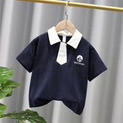 童装男童短袖polo衫t恤儿童，2024夏装宝宝，领带翻领中小童上衣