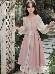 复古甜美lolita春夏可拆穿两件套长裙cla系，连衣裙在逃公主纯欲裙