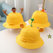 儿童帽子春秋薄款可爱卡通，渔夫帽幼儿园小黄帽男女童，宝宝遮阳帽夏