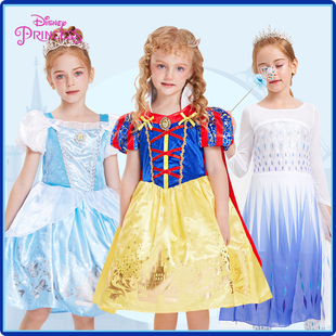 迪士尼女童生日公主裙白雪睡美人泡泡袖春款连衣裙小女孩洋气礼服