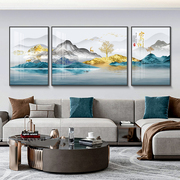 新中式山水画流水生财客厅沙发背景墙挂画大气办公室风水国画壁画