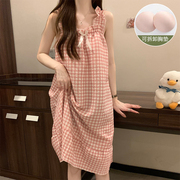 带胸垫背心裙女夏季纯棉少女甜美可爱夏天薄款睡衣家居服女夏