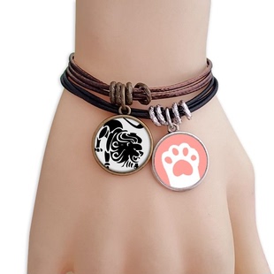 星座狮子座标志剪影插画图案黑棕手链对饰品猫咪礼物