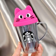 星巴克杯子日本2023万圣节女神猫咪带盖玫红，粉色耐热玻璃马克杯