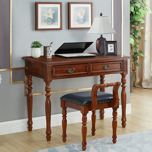 简约实木书桌 美式复古写字台办公桌欧式卧室家用电脑桌小户型
