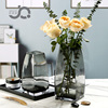 现代简约四方束口方形玻璃花瓶，居家餐桌桌面鲜花百合玫瑰向日葵