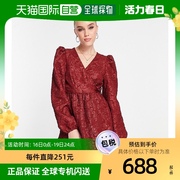 香港直邮潮奢monki女士monki花朵提花裹式迷你酒，红色连衣裙