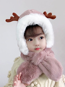 儿童秋冬季毛绒帽子，连围巾一体帽，女童2023小女孩加绒加厚冬天