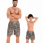 欧美亲子装泳裤男士 2024外贸豹纹短裤 跨境家庭装父子儿童沙滩裤