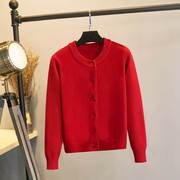 开衫外套女针织秋冬季加厚韩版2022红色，短款百搭加绒毛衣宽松