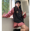 大码女装秋季胖mm时尚两件套韩版刺绣，小野猫连帽马甲+藕粉色衬衫