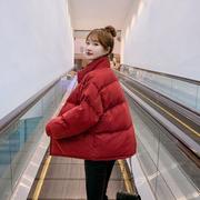 羽绒棉服2023新年款红色韩版大码学生面包服宽松棉袄短款冬季外套