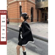 辰米范黑色西装外套女2023秋季拼接宽松休闲显瘦小西服大衣