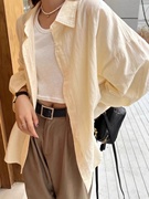 轻奢高级感黄色纯棉长袖衬衫，女2024年新中式上衣防晒衬衫外套
