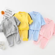 婴儿春装套装男0-1岁3婴儿衣服6女宝宝两件套9长袖运动衣服拉链衫