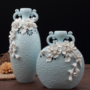 欧式个性花瓶摆件手捏陶瓷插花工艺品现代客厅酒柜装饰品结婚礼物
