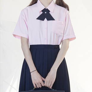 刺篇日系jk制服正版基础款浅粉纯色风琴褶短袖尖领衬衫女夏季