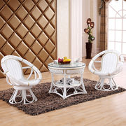 依藤乐家真藤椅子茶几三件套创意现代简约转椅五件套室内白色藤椅