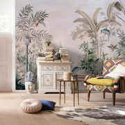 欧式复古中世纪热带雨林，壁画植物叶子美式田园壁纸客厅卧室背景墙