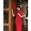 旗袍敬酒服新娘高级感珍珠蕾丝修身红色小个子回门新中式订婚礼服