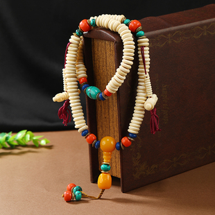 西藏牦牛骨手串108颗念珠手链，复古民族风藏式男女佛珠文玩配饰品