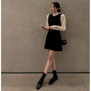韩国女装m2024春季款，时尚气质纯色，修身圆领腰带无袖连衣短裙