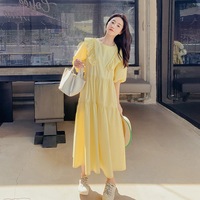 孕妇夏装连衣裙显瘦黄色半袖，韩版超长裙设计感孕妇装夏季仙女裙子