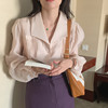韩国东大门法式优雅气质，香槟色微透长袖衬衫西装，领抽褶设计上衣