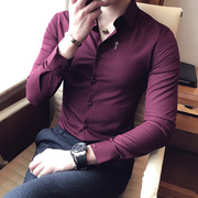 香港刺绣衬衫男长袖，修身韩版春季发型师白色，寸衫商务休闲男士衬衫