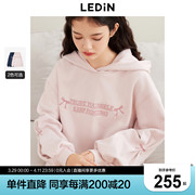乐町甜美蝴蝶结连帽卫衣外套加绒2024冬季新款设计感袖子刺绣上衣