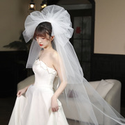 头纱新娘主婚纱中长款齐地云朵多层蓬蓬造型纱抓纱复古高级感婚礼