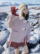 粉色短款双面羊绒大衣女秋冬2023时尚小个子气质毛呢外套