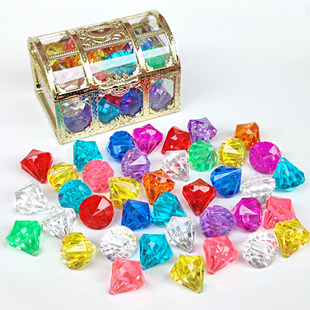 儿童宝石玩具水晶女孩公主七彩，亚克力塑料钻石玩具手提包首饰女童