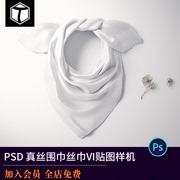 真丝质感丝绸围巾丝巾印花提案，展示智能贴图样机效果图ps设计素材