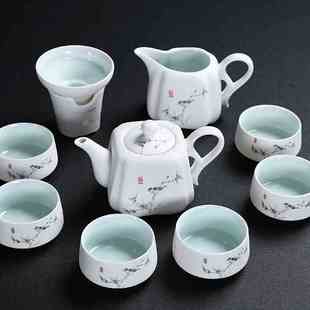 雪花釉茶具套装家用功夫茶具杯子6只茶壶陶瓷整套茶具泡茶器中式