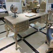 美式实木书桌一米四欧式办公桌写字桌翡翠香槟色贴金箔描金家具