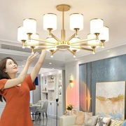 2024年主客厅吊灯新中式现代简约大气金色轻奢餐厅玻璃灯具