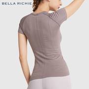 Bella一体织紧身短袖瑜伽服女上衣春夏季跑步运动健身透气速干T恤