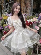 Sweet草莓仙系可爱蝴蝶结设计感甜美短款公主裙收腰蓬蓬连衣裙