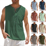 Solid color vest cotton linen shirt 夏季纯色背心棉麻无袖衬衫