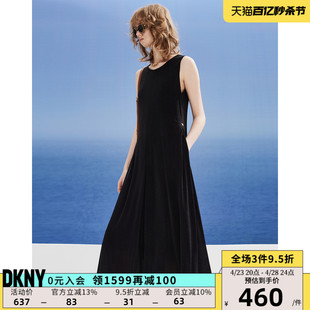 DKNY24春夏重工双层垂坠感背心式收腰显瘦利器露背连衣裙长裙