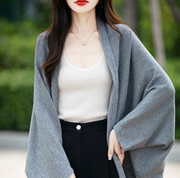 宽松慵懒斗篷披肩外搭女春秋冬高端针织开衫蝙蝠袖中长款毛衣外套